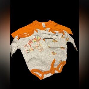 Baby 0-3 Months First Thanksgiving 3 pack long sleeve onesie